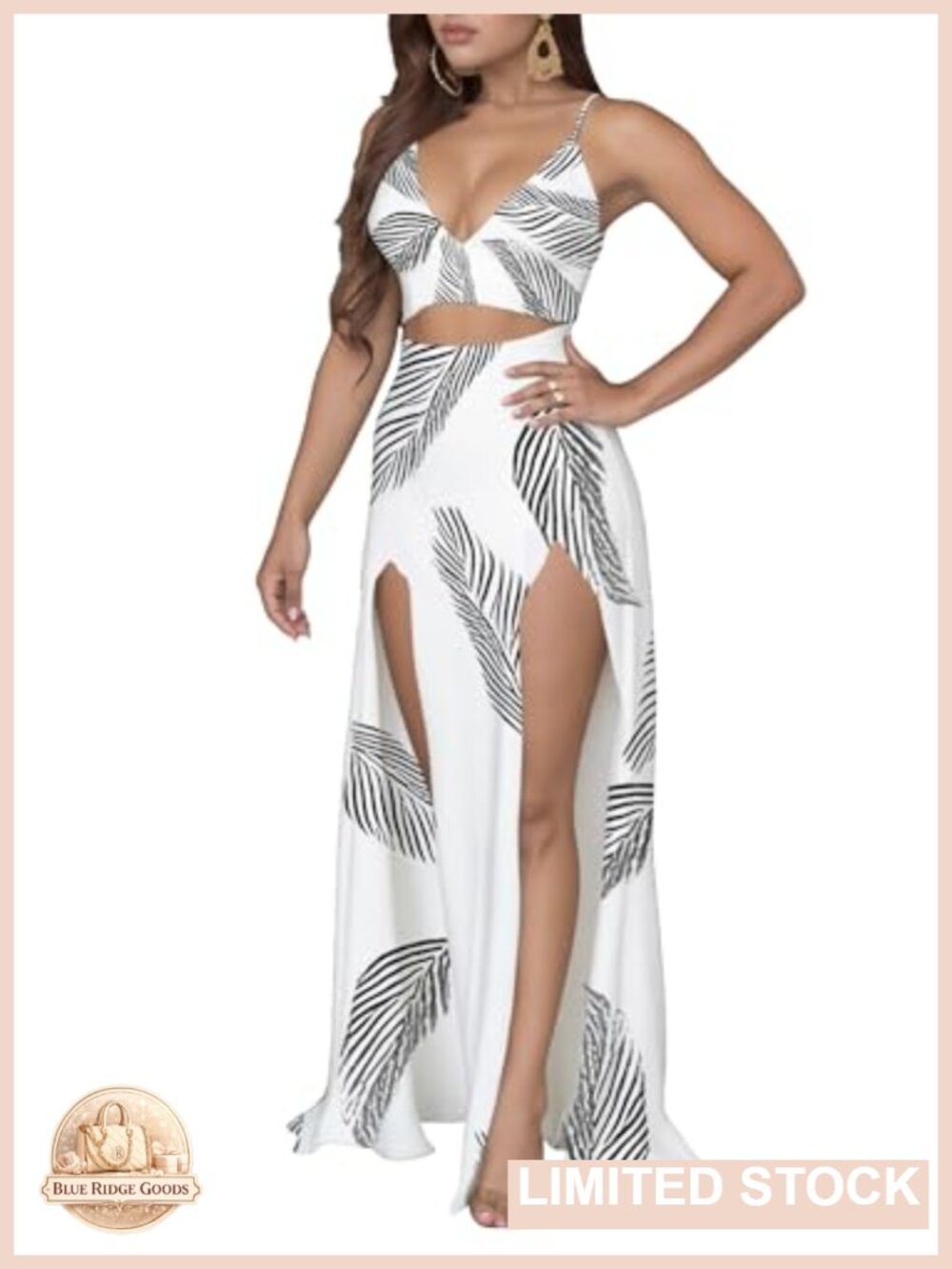 2 Piece Set Double High Split Maxi Skirt & Crop Top Beach Cover Up Vacation